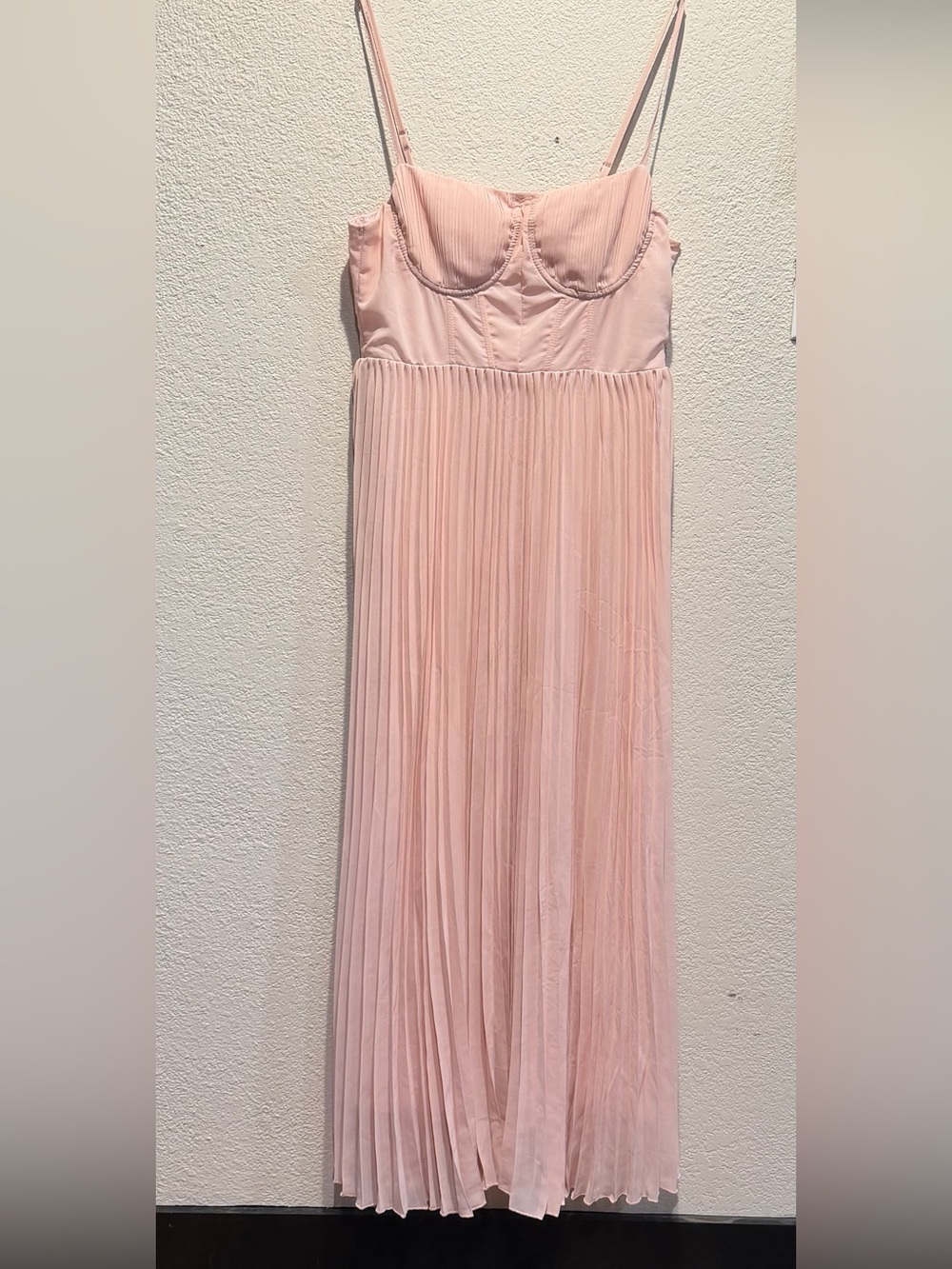 Pleated Blush Pink Spaghetti Strap Maxi Dress